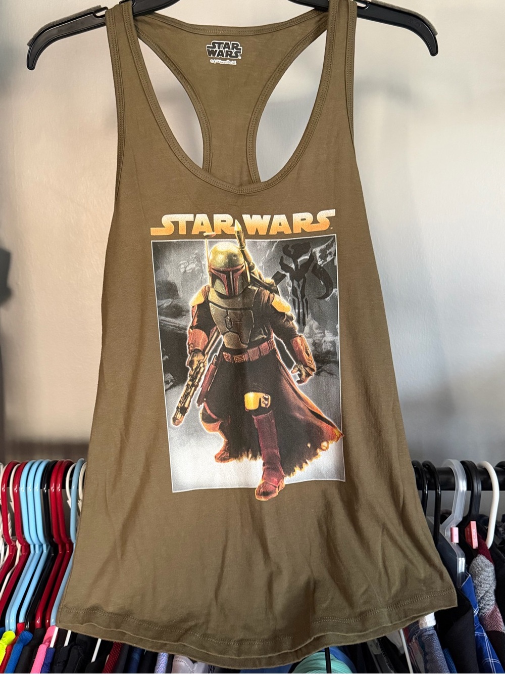 Star Wars Olive Green Boba Fett Graphic Tank Top